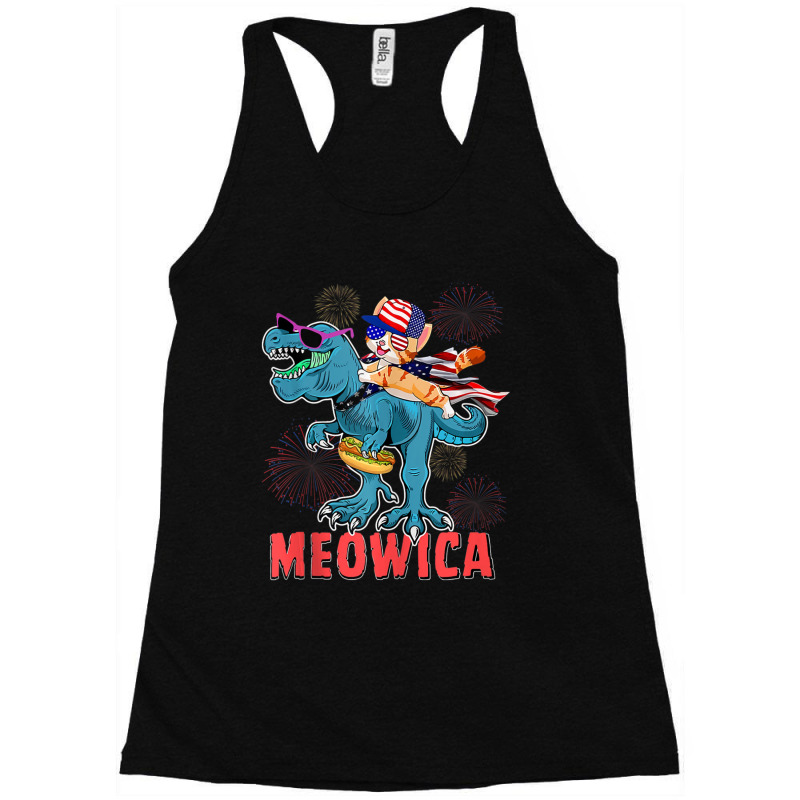 4h Of July Meowica Ca Riding Rex Dinosaur Usa Flag Boys Racerback Tank by cm-arts | Artistshot