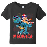 4h Of July Meowica Ca Riding Rex Dinosaur Usa Flag Boys Baby Tee | Artistshot