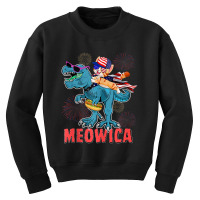 4h Of July Meowica Ca Riding Rex Dinosaur Usa Flag Boys Youth Sweatshirt | Artistshot