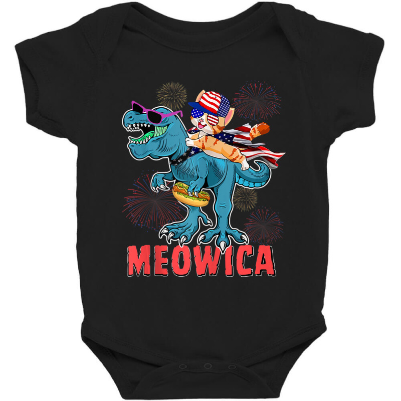 4h Of July Meowica Ca Riding Rex Dinosaur Usa Flag Boys Baby Bodysuit by cm-arts | Artistshot