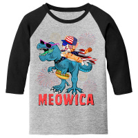 4h Of July Meowica Ca Riding Rex Dinosaur Usa Flag Boys Youth 3/4 Sleeve | Artistshot