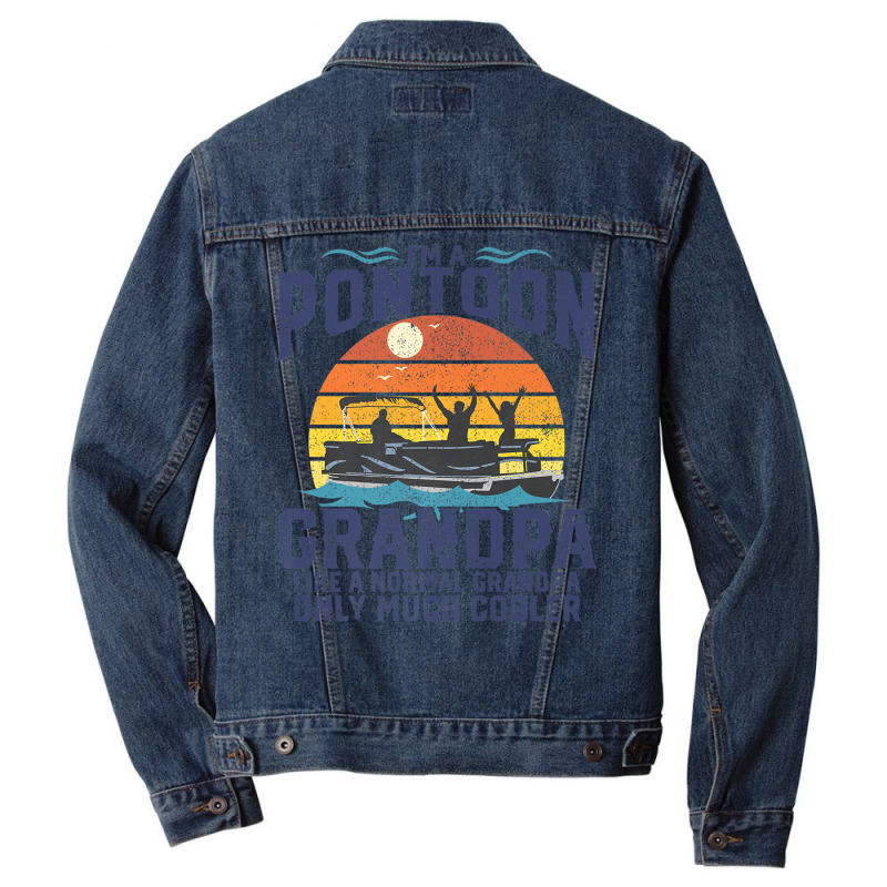 Mens Pontoon Grandpa Captain Retro Funny Boating Fathers Day Gift Prem Men Denim Jacket | Artistshot