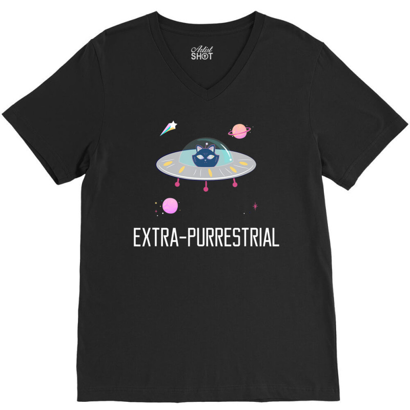 Extra Purrestrial Cat Alien Ufo Martian Ufologist Space V-Neck Tee by Min01 | Artistshot