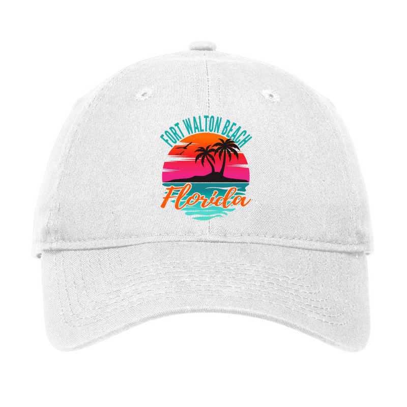 Fort Walton Beach Florida Palm Tree Island Pink Sunset Pullover Hoodie Adjustable Cap by cm-arts | Artistshot