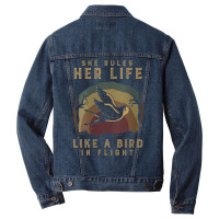 Womens Motivational Quote She Rules Her Life Like A Bird In Flight V N Men Denim Jacket | Artistshot