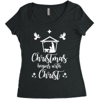 Christmas Begins With Christ Christian Nativity Scene Women's Triblend Scoop T-shirt | Artistshot