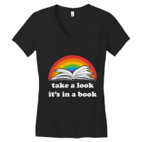 Take A Look, It's In A Book, Rainbows, Retro Book Lovers Design, Bookw Women's V-neck T-shirt | Artistshot