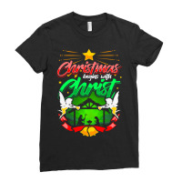 Christmas Begins With Christ Nativity Jesus Manger Ladies Fitted T-shirt | Artistshot