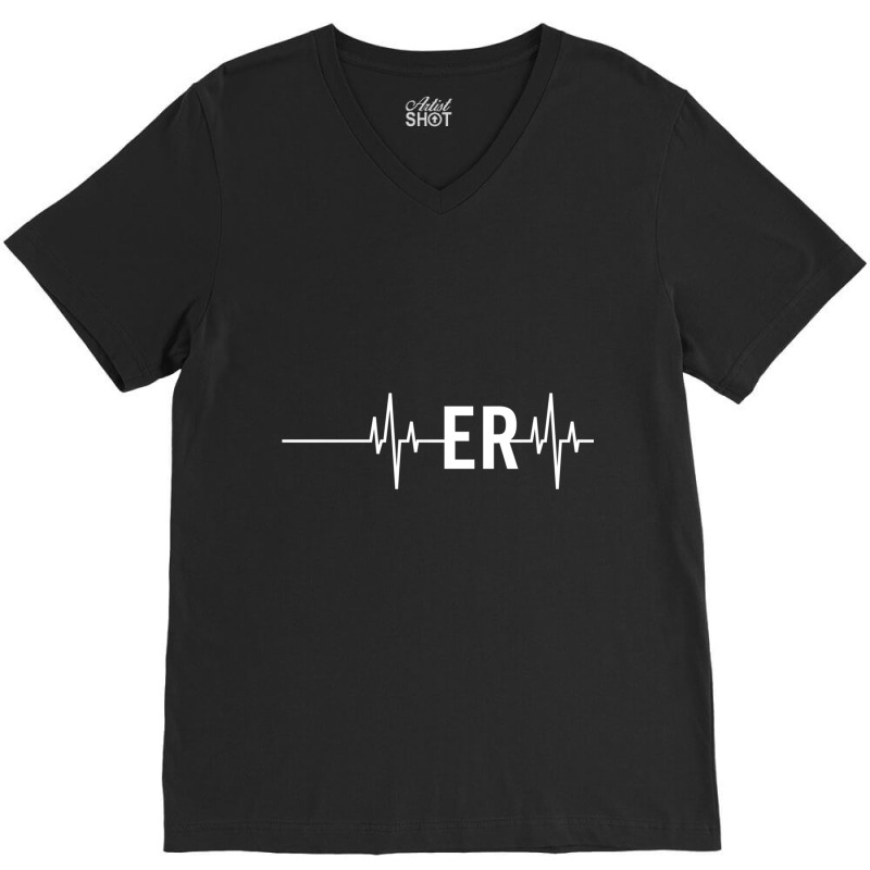 Emergency Medicine Physician Nurse Gift Er Heartbeat Long Sleeve T Shi V-neck Tee | Artistshot