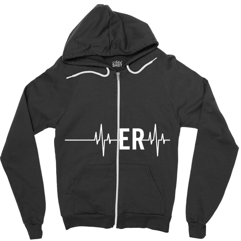 Emergency Medicine Physician Nurse Gift Er Heartbeat Long Sleeve T Shi Zipper Hoodie | Artistshot