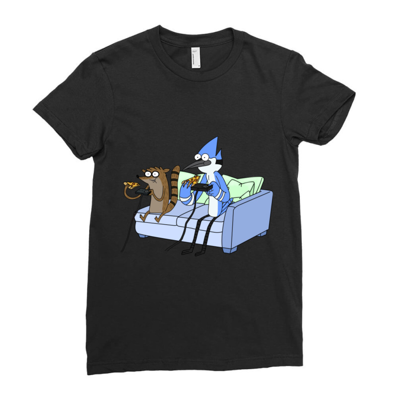 Mordecai And Rigby Pizza And Video Games Ladies Fitted T-Shirt by cm-arts | Artistshot