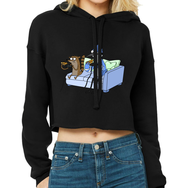 Mordecai And Rigby Pizza And Video Games Cropped Hoodie by cm-arts | Artistshot