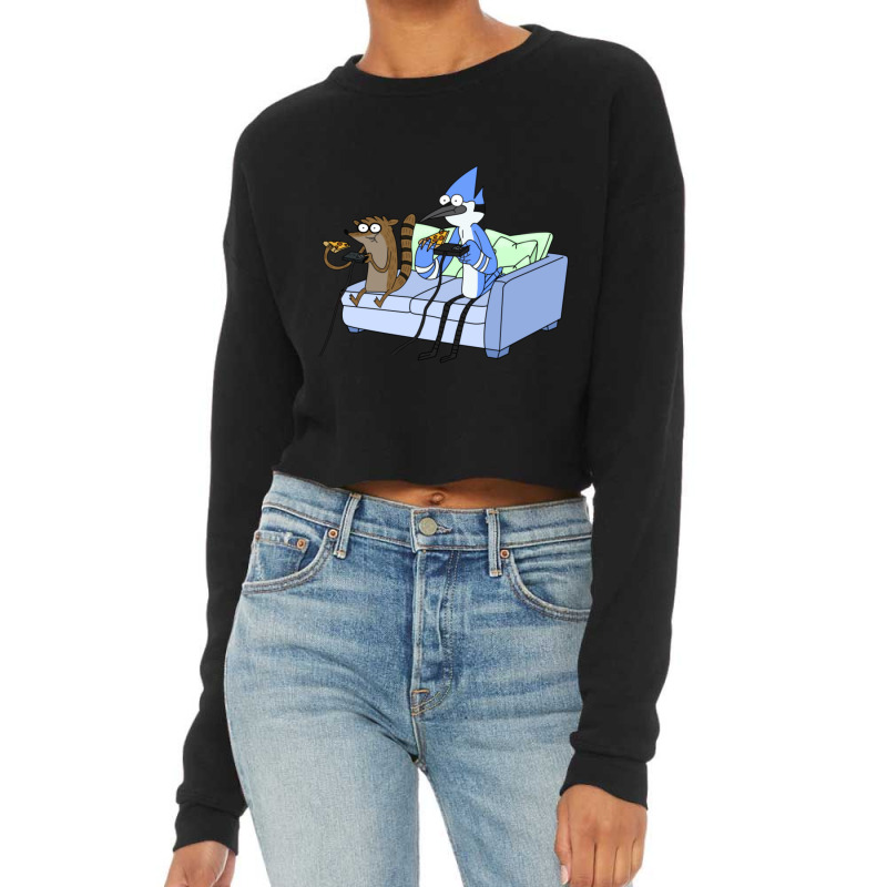 Mordecai And Rigby Pizza And Video Games Cropped Sweater by cm-arts | Artistshot