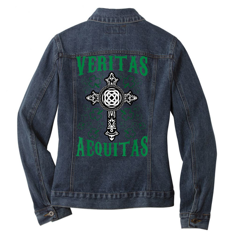 St Patrick's Day Irish Veritas Aequitas Ireland Men Women T Shirt Ladies Denim Jacket by cm-arts | Artistshot