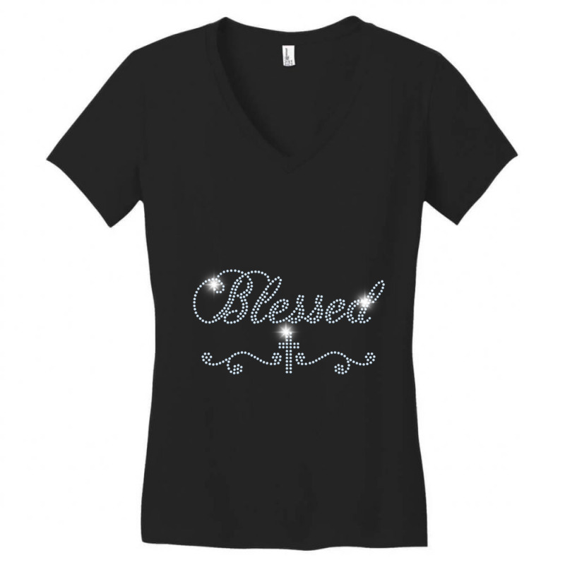 Blessed Bling Rhinestone Bling Women Mom Birth Day Women's V-Neck T-Shirt by Koyanho62 | Artistshot