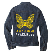 Butterfly Endometriosis Awareness Month Endo Support Ribbon Ladies Denim Jacket | Artistshot