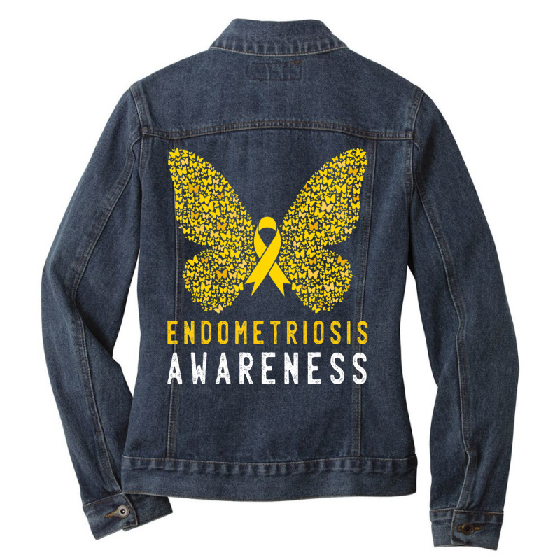 Butterfly Endometriosis Awareness Month Endo Support Ribbon Ladies Denim Jacket by Kenlofu52 | Artistshot