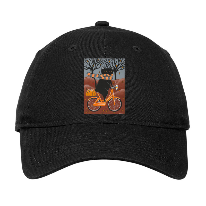 Black Cat Autumn Bicycle Ride Adjustable Cap by cm-arts | Artistshot