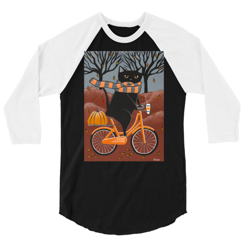 Black Cat Autumn Bicycle Ride 3/4 Sleeve Shirt by cm-arts | Artistshot