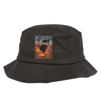 Black Cat Autumn Bicycle Ride Bucket Hat | Artistshot