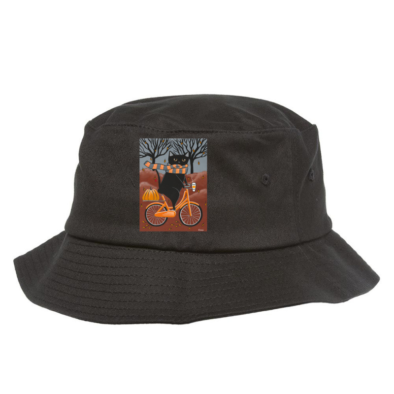 Black Cat Autumn Bicycle Ride Bucket Hat by cm-arts | Artistshot