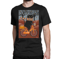 Black Cat Autumn Bicycle Ride Classic T-shirt | Artistshot