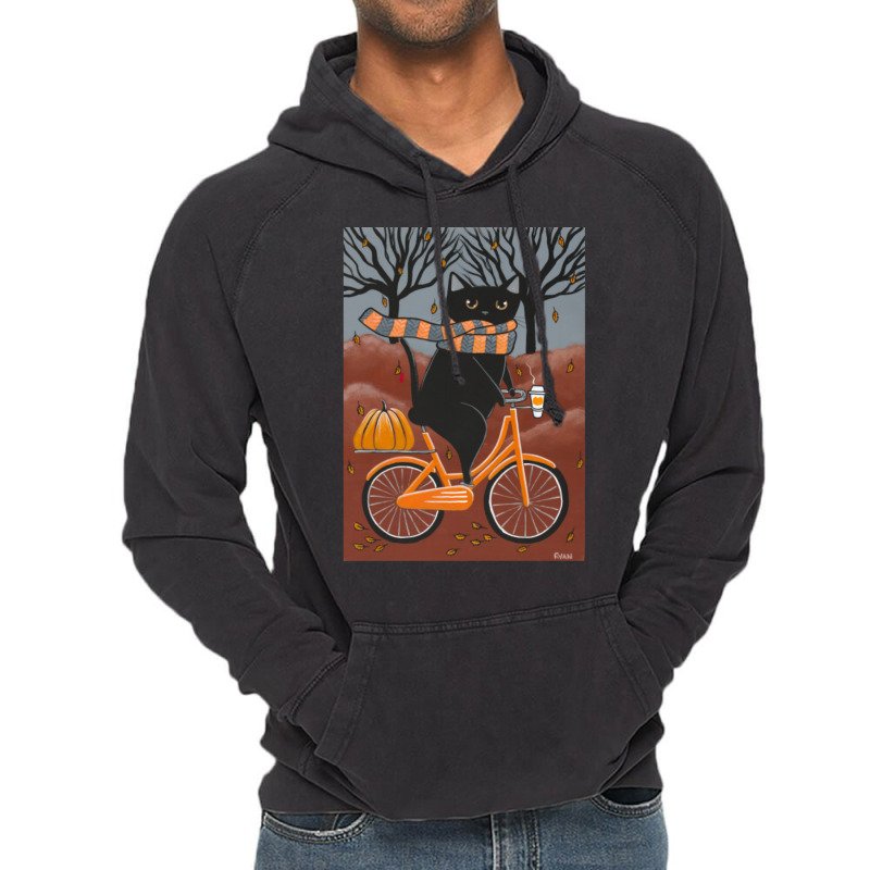 Black Cat Autumn Bicycle Ride Vintage Hoodie by cm-arts | Artistshot