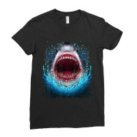 Great White Shark Open Mouth Teeth Beach Ocean Animal Ladies Fitted T-shirt | Artistshot