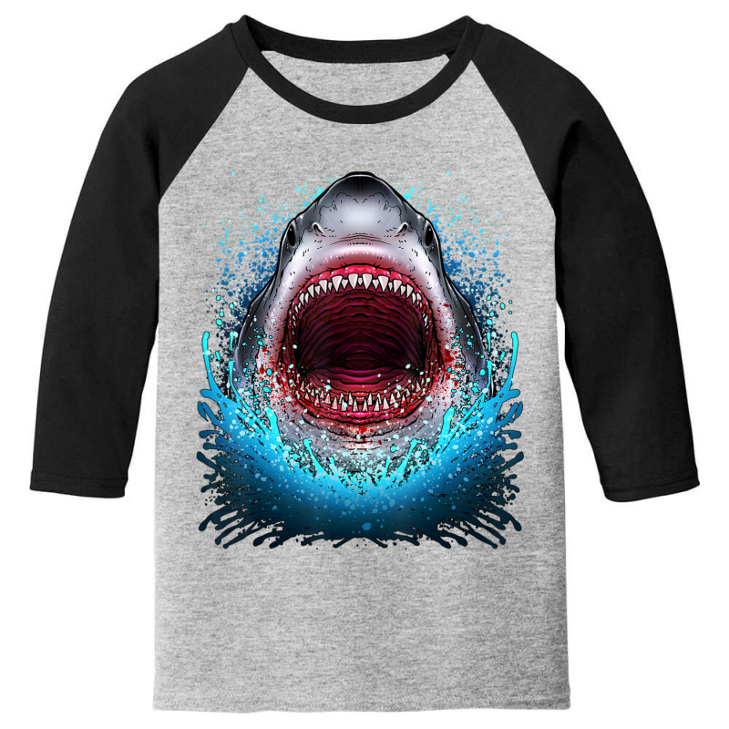 Great White Shark Open Mouth Teeth Beach Ocean Animal Youth 3/4 Sleeve by Kanmopsuk45 | Artistshot