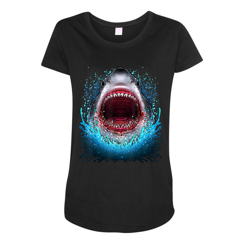 Great White Shark Open Mouth Teeth Beach Ocean Animal Maternity Scoop Neck T-shirt by Kanmopsuk45 | Artistshot