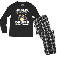 Jesus Is My Savior Drums, Are My Therapy Drums Lover, Drums Lover, Dru Men's Long Sleeve Pajama Set | Artistshot