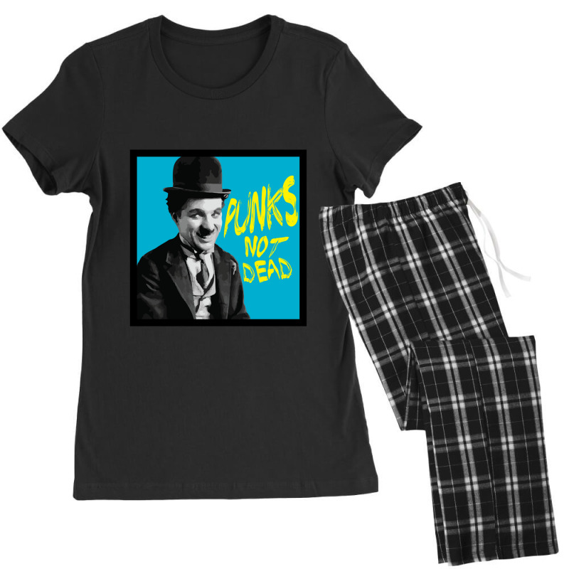 Punks Not Dead Charlie Chaplin Typographic Illustration 1 Women's Pajamas Set by cm-arts | Artistshot