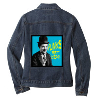 Punks Not Dead Charlie Chaplin Typographic Illustration 1 Ladies Denim Jacket | Artistshot