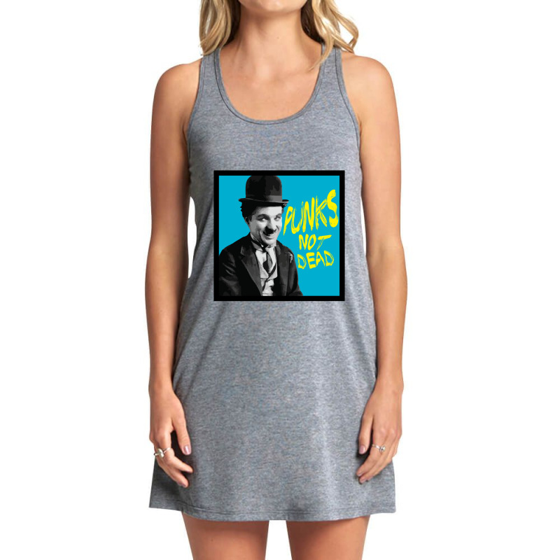 Punks Not Dead Charlie Chaplin Typographic Illustration 1 Tank Dress by cm-arts | Artistshot