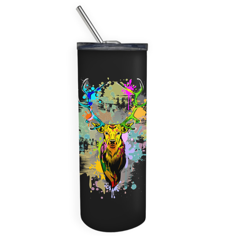 Deer Popart Dripping Paint, Deer Pop Art, Dripping Paint, Deer Drippin Skinny Tumbler | Artistshot