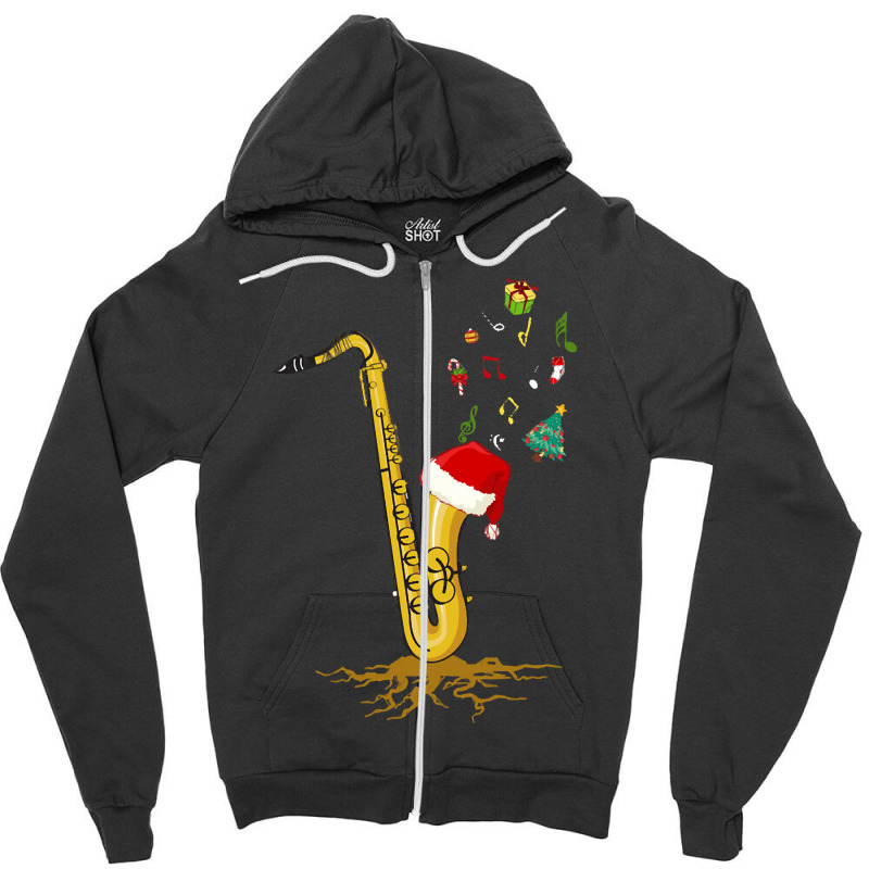 Saxophone Chrismas Tree, Merry Christmas Saxophone, Saxophone Chrismas Zipper Hoodie | Artistshot