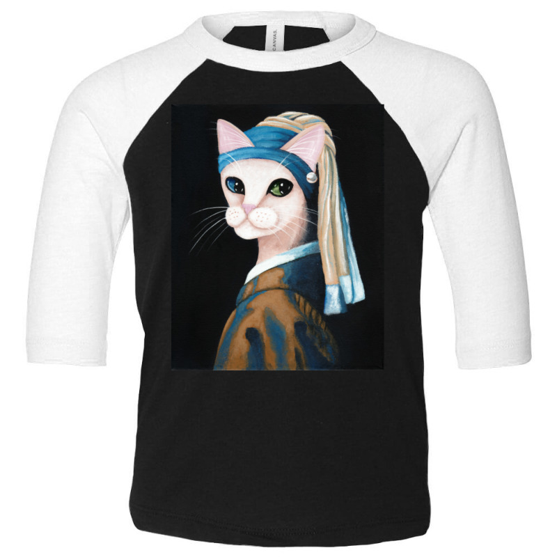 The Cat With The Pearl Earring Toddler 3/4 Sleeve Tee by atereabag | Artistshot