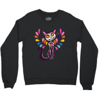 The Day Of The Dead Colored Cat Crewneck Sweatshirt | Artistshot