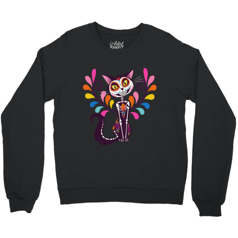 The Day Of The Dead Colored Cat Crewneck Sweatshirt by atereabag | Artistshot