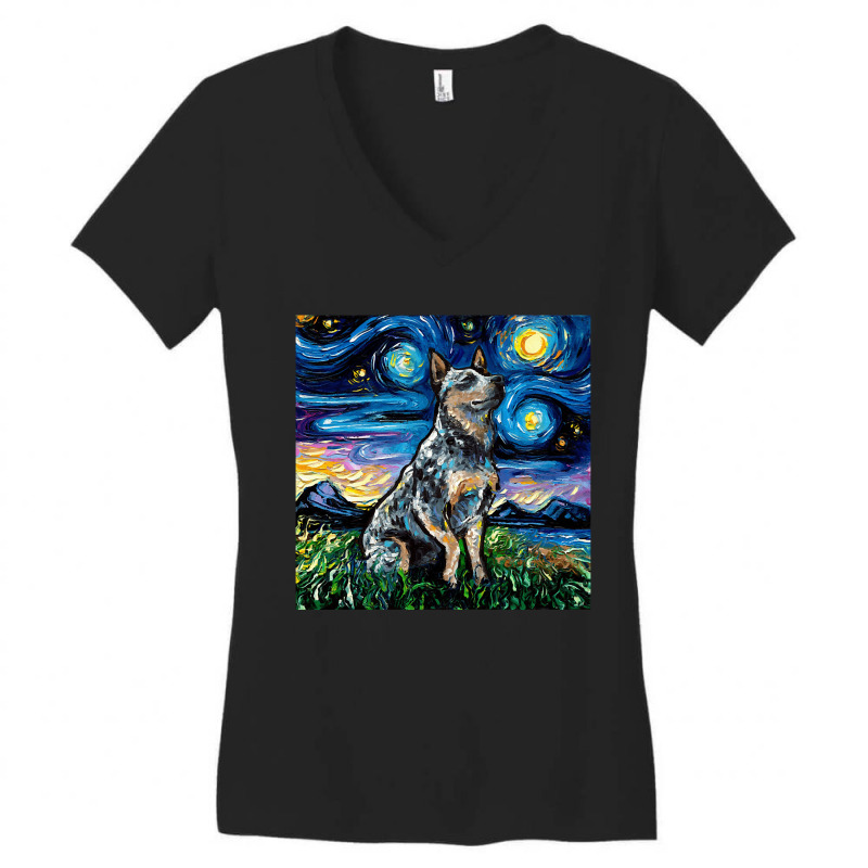 Blue Heeler Night, Blue Heeler Night Vintage, Australian Cattle Dog, B Women's V-Neck T-Shirt by SHOPTTTTR5 | Artistshot