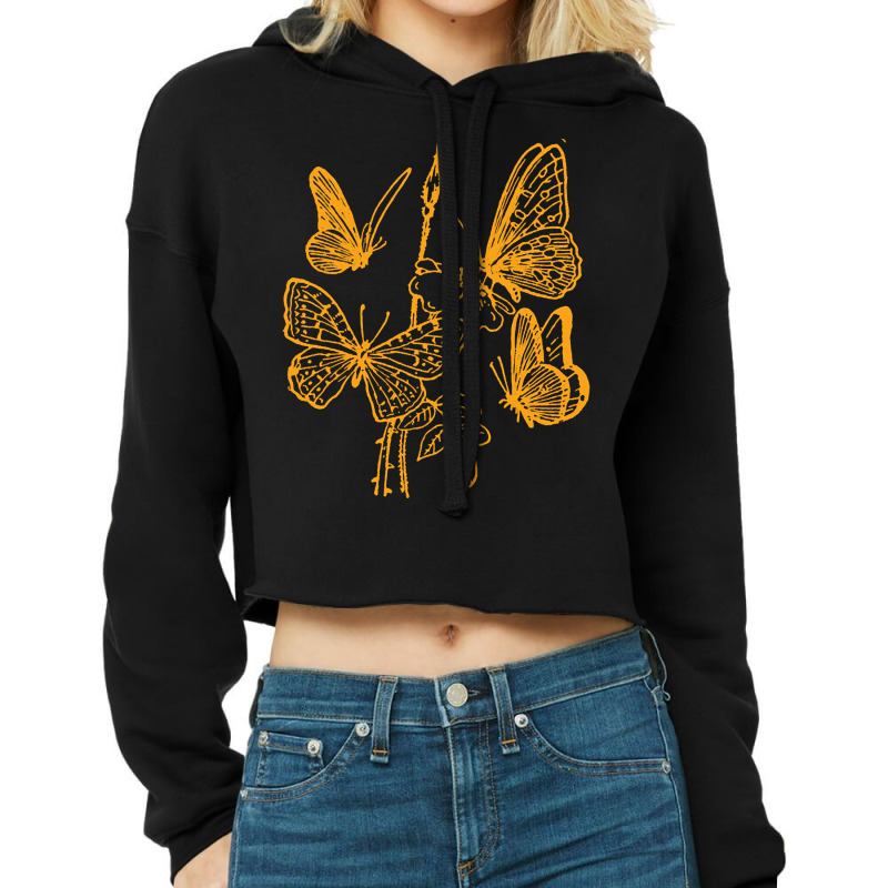 Butterfly Pattern Gold, Butterfly Gold, Butterfly Pattern, Vintage, Bu Cropped Hoodie by SHOPTTTTR5 | Artistshot