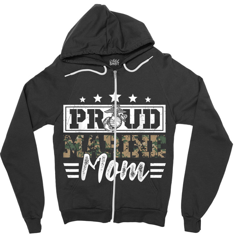 Proud Marine Military Veteran Mom Mama Mommy Mother's Day T Shirt Zipper Hoodie by cm-arts | Artistshot