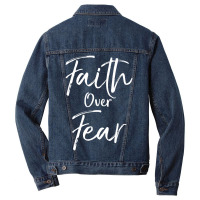 Cute Christian Worship Gift Men's Faith Over Fear Men Denim Jacket | Artistshot