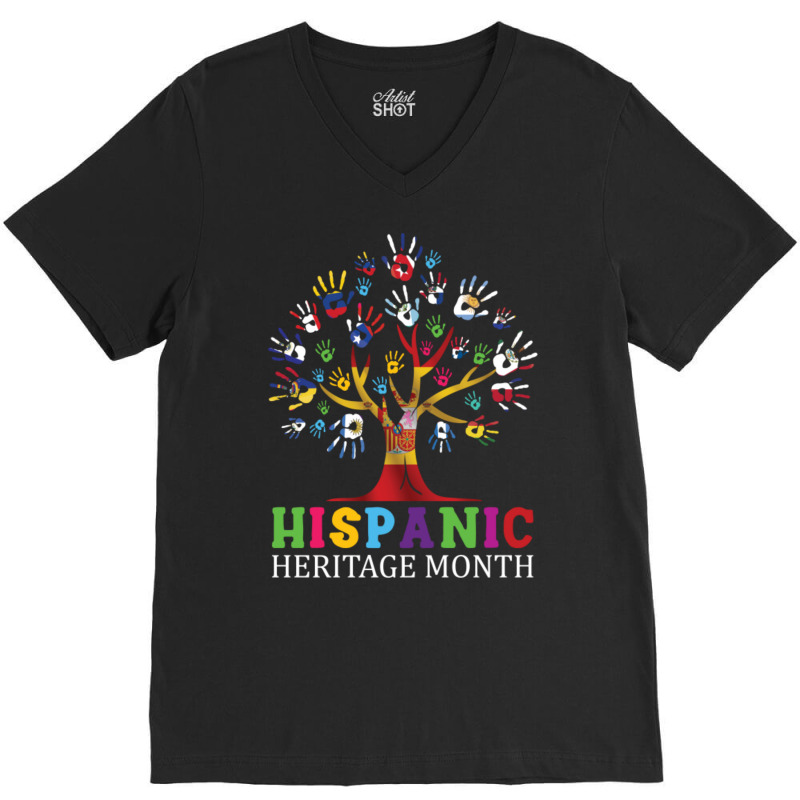 National Hispanic Heritage Month Hand Flag Tree Roots Latino V-Neck Tee by cm-arts | Artistshot