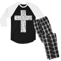 Diamond Cross Gemstone Crucifix Christianity Jesus Men's 3/4 Sleeve Pajama Set | Artistshot