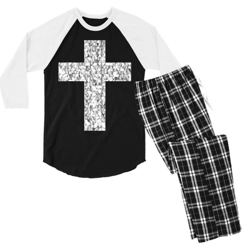 Diamond Cross Gemstone Crucifix Christianity Jesus Men's 3/4 Sleeve Pajama Set | Artistshot