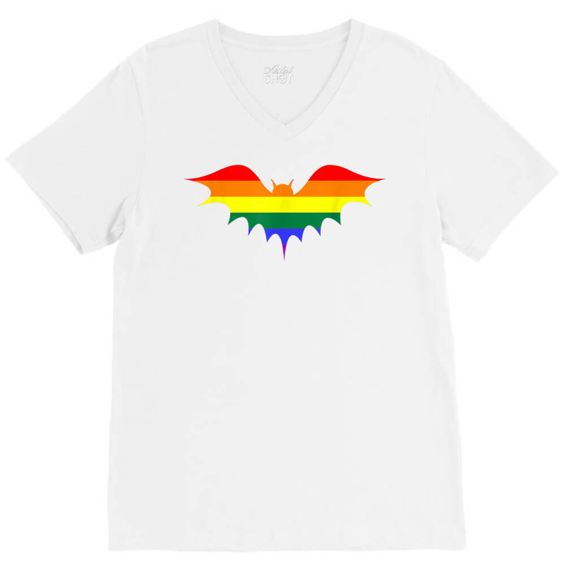 Mens Gay Pride Vampire Sex Slang Halloween Bat Lgbtq Flag Humor T Shir V-Neck Tee by cm-arts | Artistshot