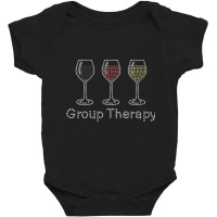 Womens Woman Group Therapy Wine Glasses Rhinestone For Birthday V Neck Baby Bodysuit | Artistshot