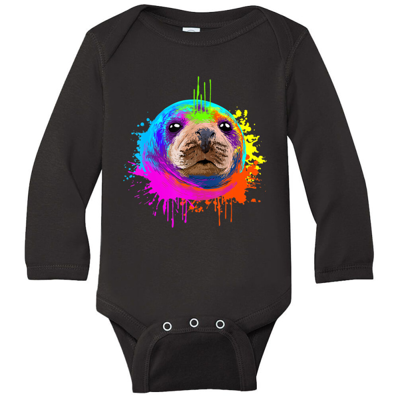 Splash Art Sea Lion Animal Seal Lover Long Sleeve Baby Bodysuit | Artistshot