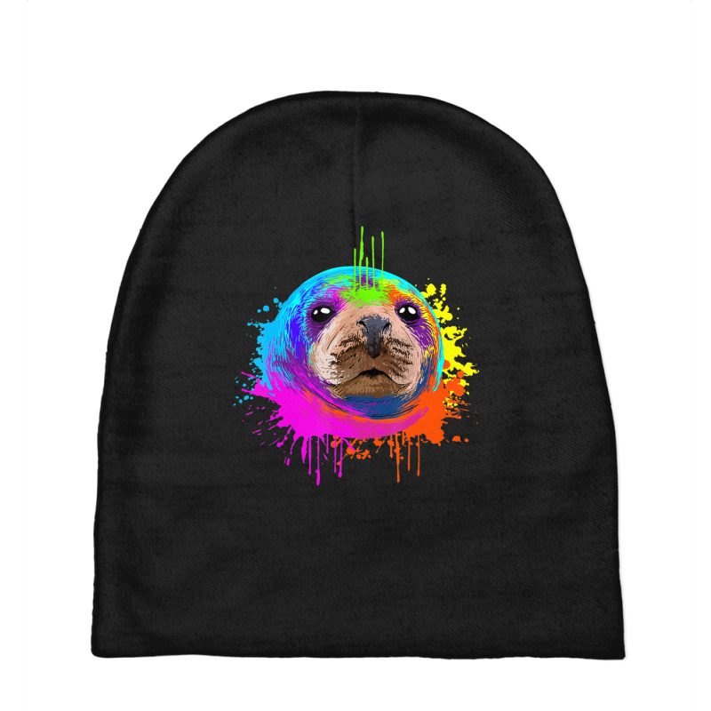 Splash Art Sea Lion Animal Seal Lover Baby Beanies | Artistshot